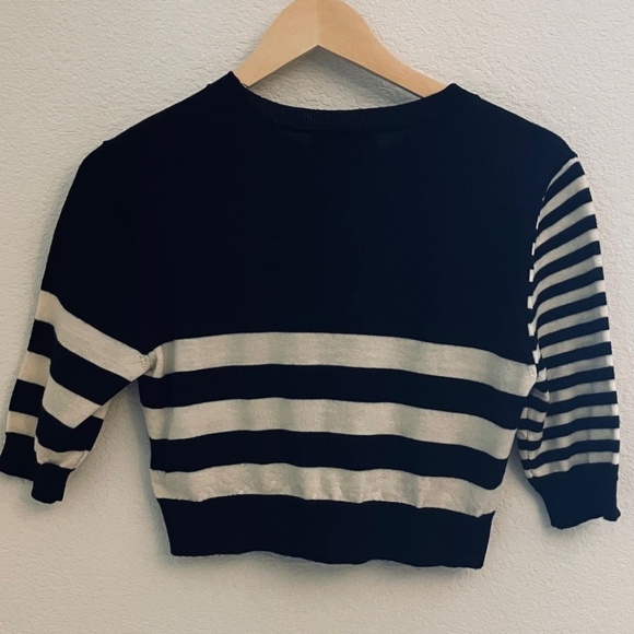 Rare MOLLY GODDARD Lightweight Black and Ivory Striped Cropped Sweater - Picture 4 of 8